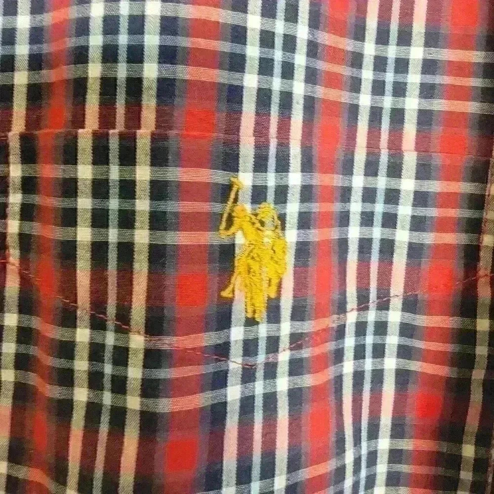 US Polo Assn. Shirt Mens 2XLT Red Button Up Long Sleeve Plaid Casual Pony - Picture 4 of 6